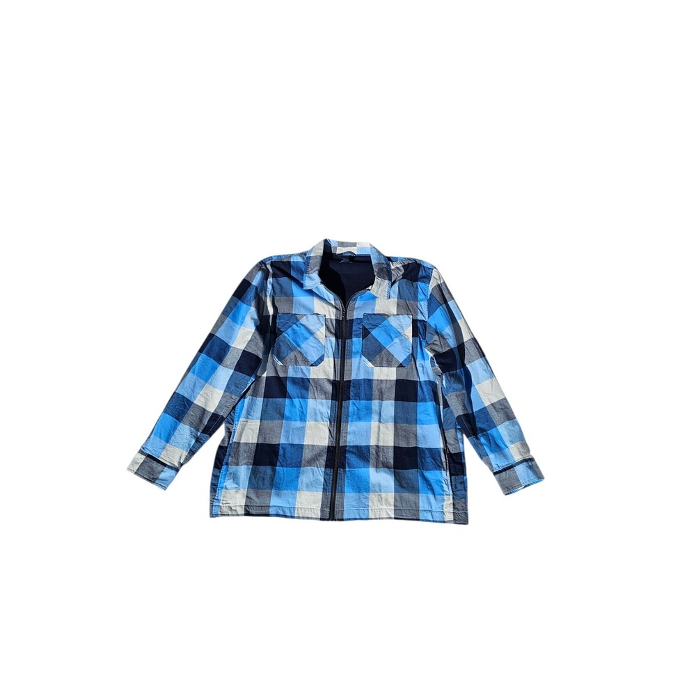Lands End Mens Size‎ 2XLT EUC Blue Plaid Full Zip Medium Weight Jacket W Pockets